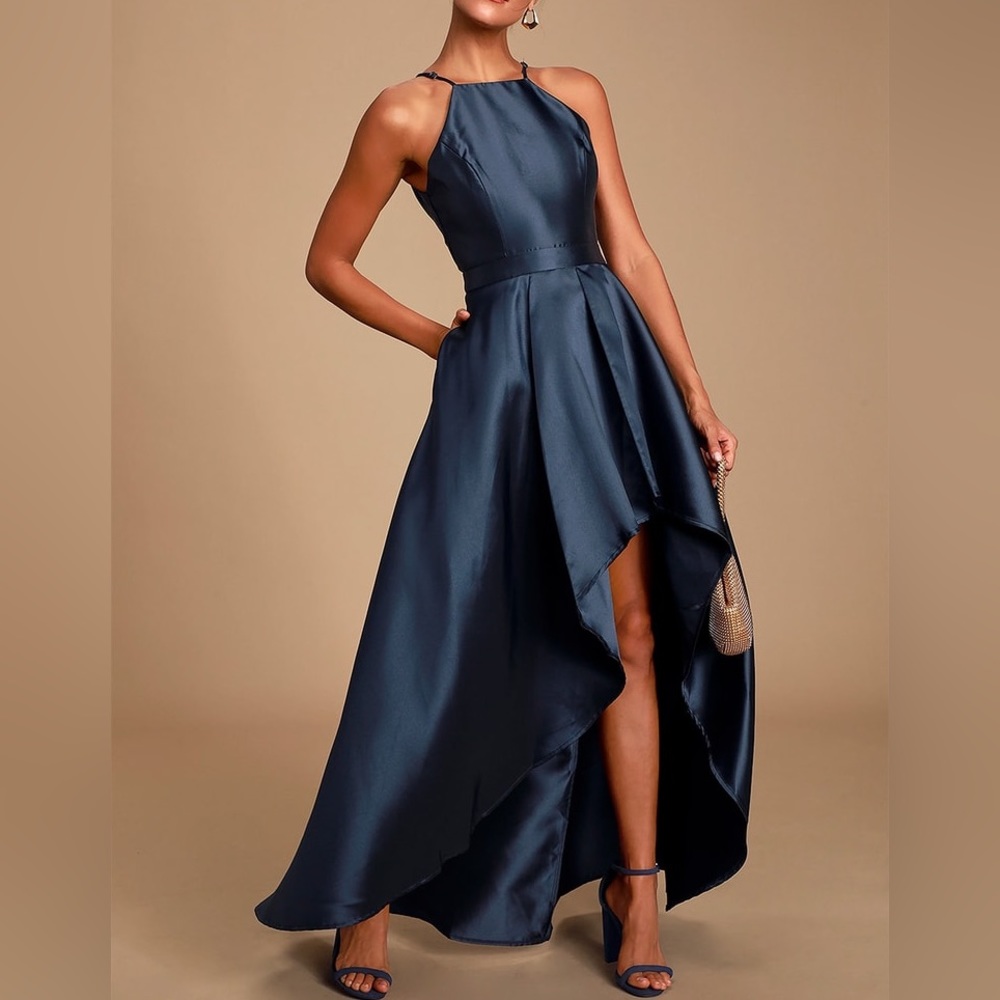 Lulu’s Broadway Show Navy Blue High-Low Maxi Dress